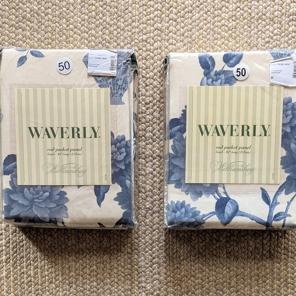 Waverly Williamsburg Pair Blue & White Cotton Rod Pocket Panels 84 x 50 NWT - Picture 1 of 7